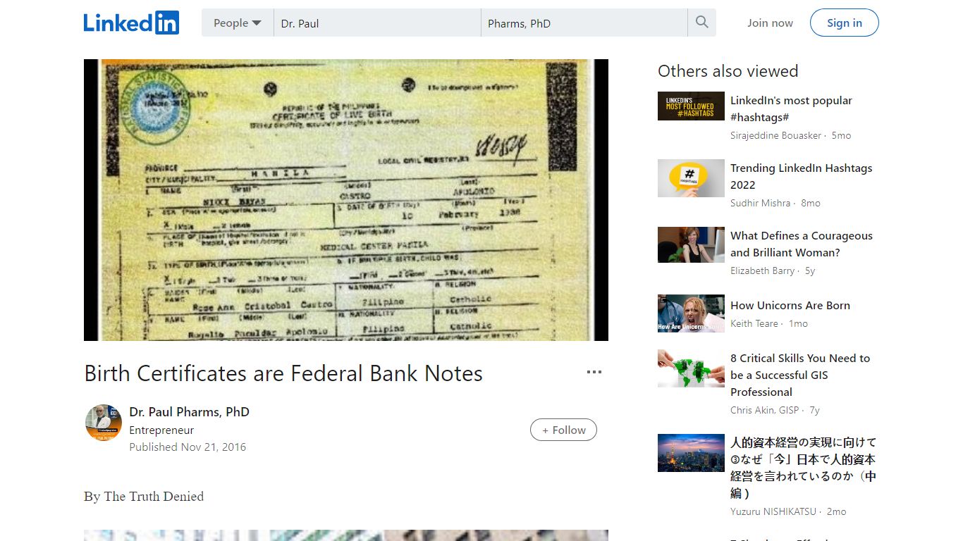 Birth Certificates are Federal Bank Notes - LinkedIn